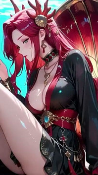 Forbidden Feast in the Underwater Palace, Black and Red Kimono Slightly Wet.