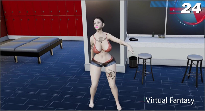 Virtual fantasy studio: Wielkie cycki i tyłek 3D seksowna dziewczyna z kolorowym tatuażem w...