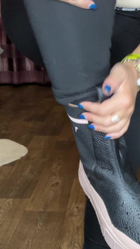 I Show a Beautiful Figure in Black Leggings and Black Boots/