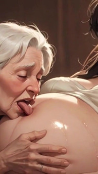 90 anos avó lambendo apaixonadamente a barriga grávida - muito excitada