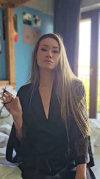 Asian MILF with Glasses in Silk Robe
