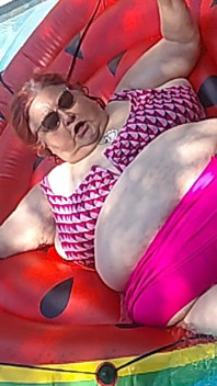 Short Video of BBW Nurse Vicki Floating on Her Huge Watermelon