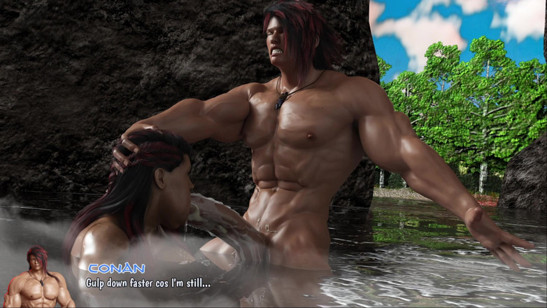 Anime_Sex_00: コナンが滝でエリシエルを破壊する - 巨大なペニスが深く叩きつけられ、水が流れ落ちる