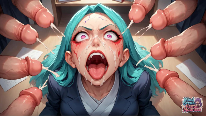 Mind Break Hentai Madness: A White-haired Manager in a Suit Is Surrounded by a...
