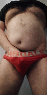 UK Hairy Stepdaddy Bear Wanking in Red Lonsdale Briefs