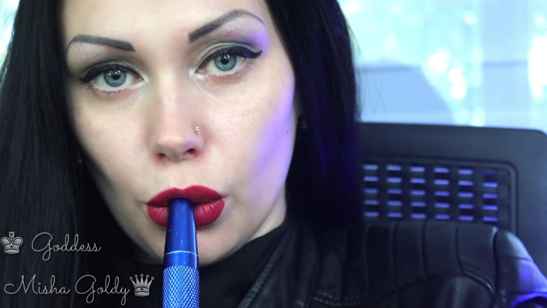 Goddess Misha Goldy: Cum to my big burgundy seduction and big hookah smoke!