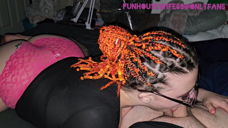 Funhousewife69: Pink Panties Ass up Swallowing His Cock and Cumm