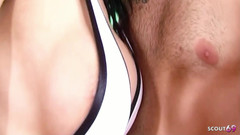 Shemale TS Collection: Chlap s velkým ptákem šuká žhavou tranny s velkými kozami po večírku