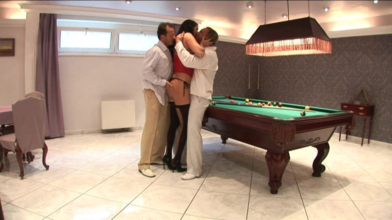 Threesome Delights: Brunette hair babe gets both her holes stretched by two...