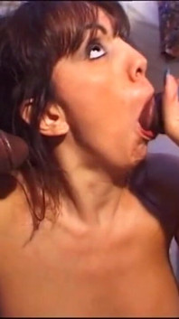 Busty Brunette Sucks Two Huge Black Cock in Interracial Threesome
