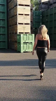 Granny Walking Outside in Black Leggins