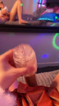 Christmas Trans Girl Jerks and Cums Using a Fleshlight Quickshot
