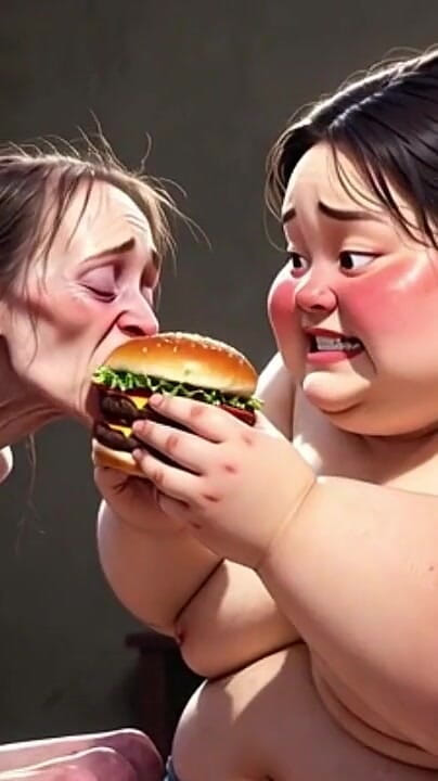 YOUR BEST FANTASY: Awek kurus disuap oleh wanita gemuk besar - fetish makan kontras