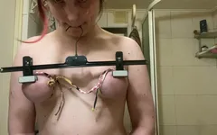 Tits BDSM Till Orgasm - Bondage, Thumbtacks, Clothes Holder Clamps
