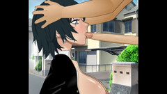 Hentai produce: Himeno svázaná na pouličním pólu pro submisivní nedbalé šukání do krku