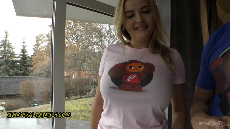 Immoral Family: Massive boobs stepmom loves cheburashka aka soviet union mickey mouse
