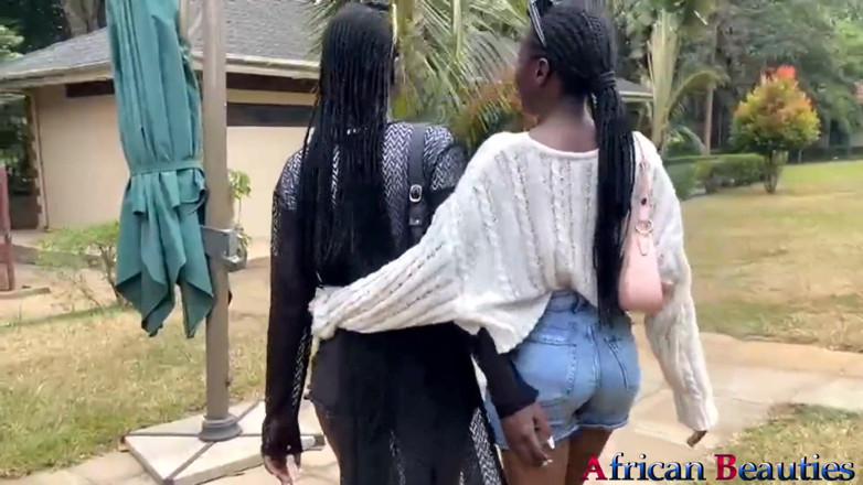 African Beauties: Two Lesbian Cuties Dildo Fuck in Public Park