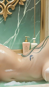 Femeie frumoasă goală cu Smarald Crown Împletit în baie cu săpun de lux