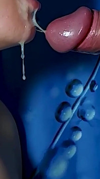 Cum Stream Fills Mouth. Lot Cum Flows From Mouth.