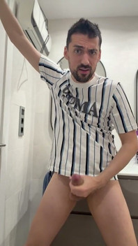 Hot Stepdaddy Wanking off in Public Bathroom