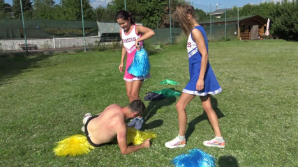Femdom Austria: Cheerleader kicking fun!