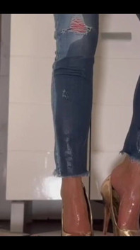 Desperate Wetting My Jeans and Super Gold Highheels - Full Video More Than 10 Minutes Only for Subscribers