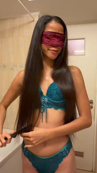 Beautiful Asian in Sexy Lingerie Cuts Very Long Black Hair - Asian Goddess Luna with Hair Fetish Tease & Cutting