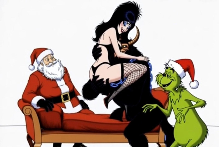 Octopussy Lovers Club: 克拉普斯把屁股塞进了Elvira，黑暗的女主人的屁股，让她达到高潮。圣诞色情故事