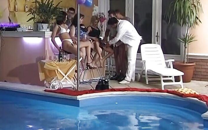 Enjoy German porn: 수영장 근처에서 즐기는 섹시한 독일 창녀 4명과 하드코어 자지 4명