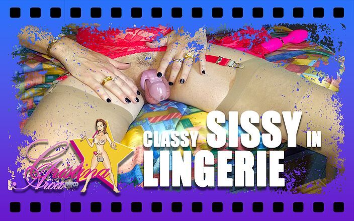 Cristina Aroa, Sissy studio: Curvă elegantă efeminată expusă în dispozitiv de castitate, dop și lenjerie sexy
