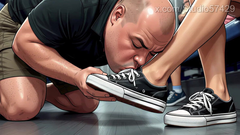 Supreme femdom: Schuh perverser leckt frauenschuhe in einem überfüllten bus