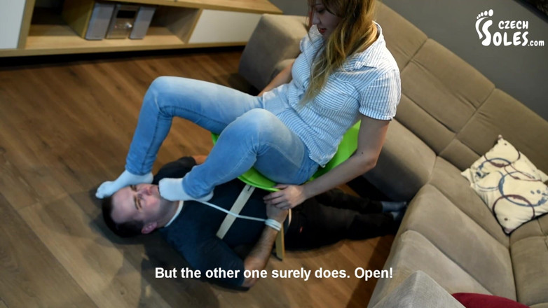 Czech Soles - foot fetish content: Tied up and made to smell Megan's socks - part 1