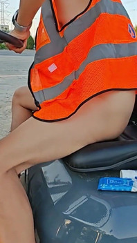 Naked Patrolling a Busy Road Construction Site and Masturbating on a Forklift