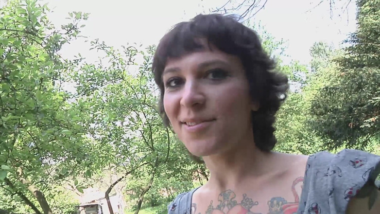 German amateur - 100% German hardcore videos: Tattooed brunette gets spitroasted at outdoor sex audition
