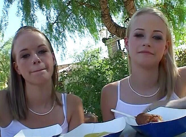 Content Candy: Two luscious teens sharing a hard cock