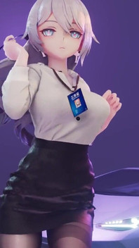 Permisi; Genshin Impact; Bronya; Office Lady Uniform; Rok mini; Crotchless Black Stockings; Tato erotis
