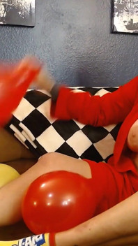 Red Yellow Balloon Blowup Licking Squeaky Squeezing