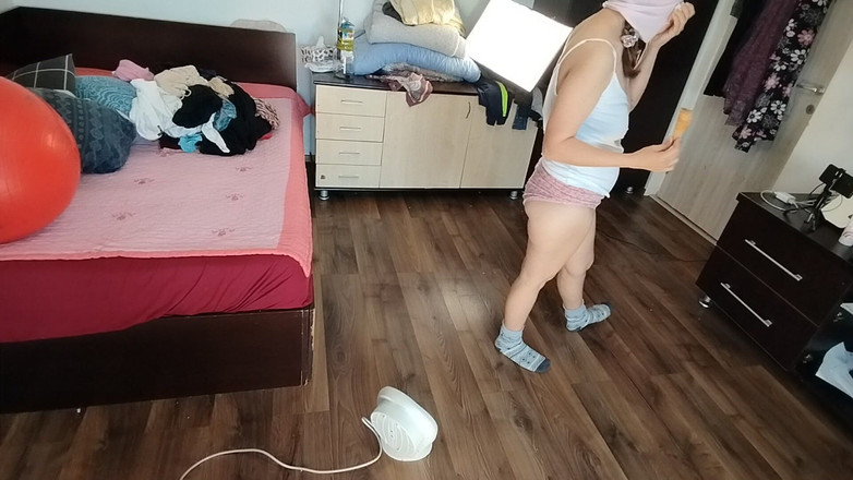 Mirsur: Sexy Brunette Having Fun Trying on Clothes. Sexy Mom Dances...
