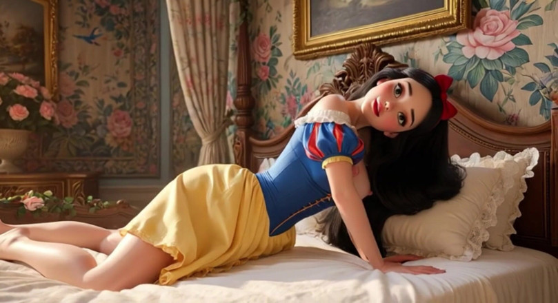 My night collection: 매혹적인 성 침실에서 클래식 드레스를 입고 격렬한 즐거움을 위해 부분적으로 열리는 백설공주 열정적인 밤