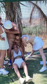 Mature Swingers Outdoor Tennis Court Reverse Gangbang