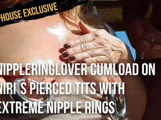 Nippleringlover, éjaculation sur les seins percés de Niri avec des tétons extrêmes