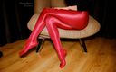 Shiny teens: 两层闪亮的红色连裤袜