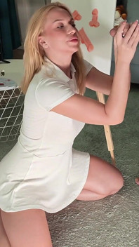 No Panties No Bra All Natural Big Tits Hot Blonde Art Teacher Sees Her Male Model Is Masturbating While Posing and She Joins