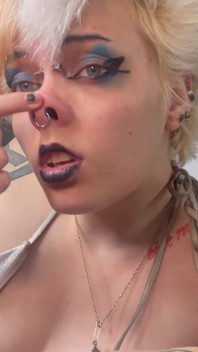 Nose Fuck with Cock and Nipple Clamps on Nose Goth Girl JOI