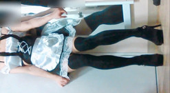 Asian Slutty Sissy in Maid Costume Walks Down a Slippery Snowy Road in High Heels to a Women's Room, as Master's Wish