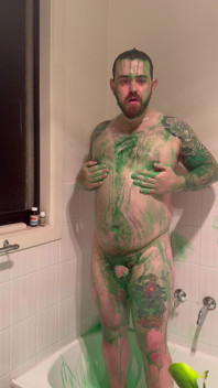 Chubby Bear Covers Himself in Slime and Jerks off