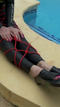 Wetsuit Bondage Mermaid Slippery Pool Kink with Fins, Rope & Deep Diving