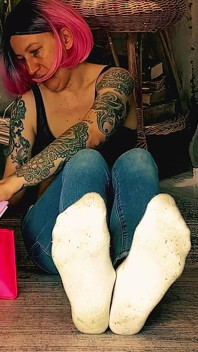 Lady Angela Doing Make up While You Stare at My Dirty White Socks MILF Jeans