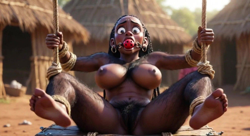 Anime Hentai: African Black Hairy Woman in Bondage - Waiting to Be Fucked...