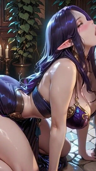 Fantasy castle fialová elf bohyně kouří footjob na pejsek masivní krémová mrdka